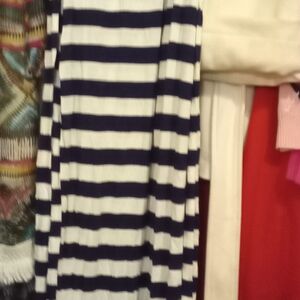 Goodtime USA Navy  Blue  ans Creme Striped Mid Sleeves With Belt maxi dress